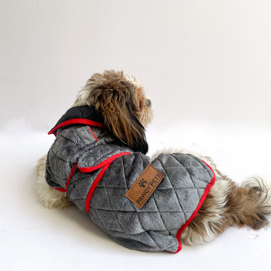 Pawgy Pets Reversible Quilted Jacket (Grey & Black) for Dogs & Cats