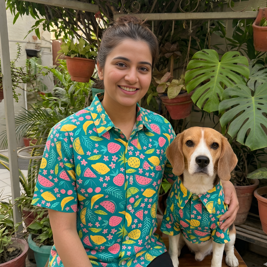 Unisex Quirky Shirt for Human + Dog Shirt Twinning set (Green Fruity)