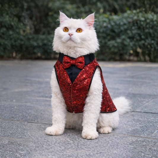 Luxe by Pawgy Pets Maroon Sequence Tuxedo for Cats