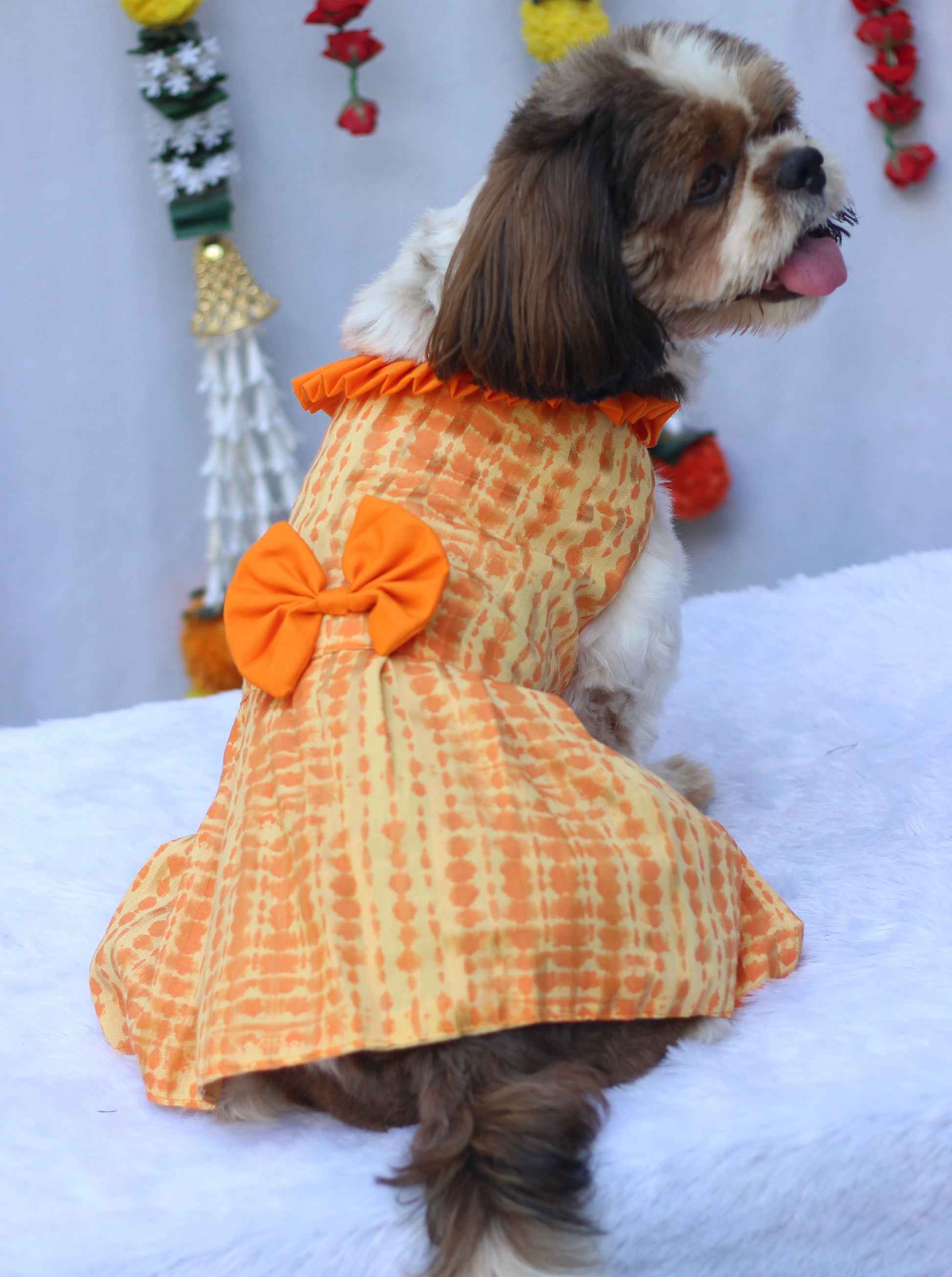 Pawgy Pets Tie and Die Orange-Yellow Dress for Dogs