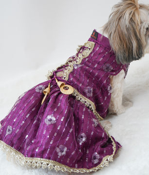 Pawgy Pets Net Lehenga Violet for Dogs & Cats