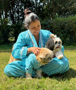Women Coord Set + Doggo Kurta (Lehriya Blue)