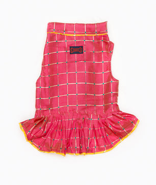 Pawgy Pets Formal Pink Check Ruffle Dress for Dogs