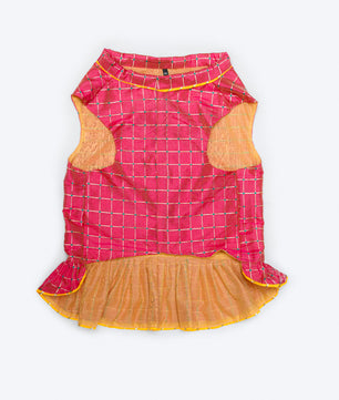 Pawgy Pets Formal Pink Check Ruffle Dress for Dogs