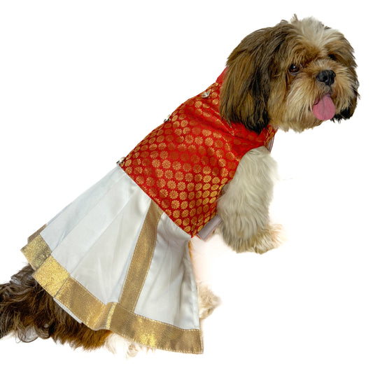 South Indian Traditional Kurta-Mundu Red for Dogs