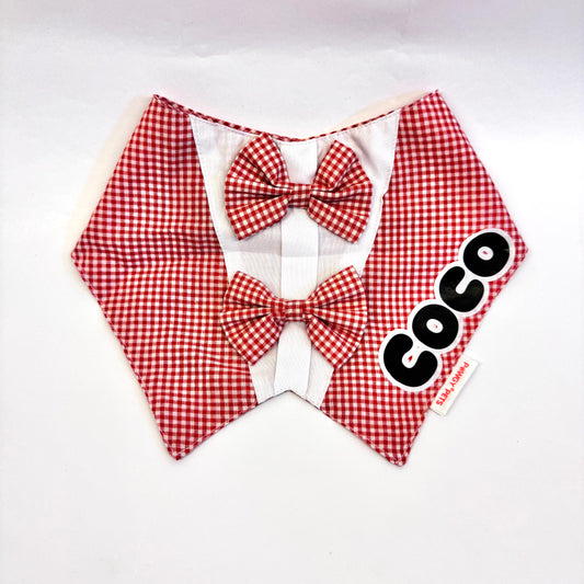 Pawgy Pets Personalised Casual Check Bandana: Red for Dogs & Cats