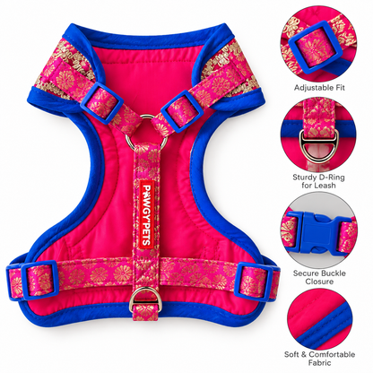 Pawgy Pets Celebration Harness & Leash for Dogs Hot Pink and Blue