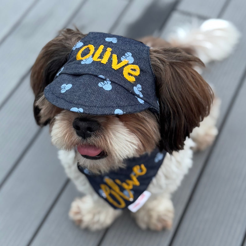Denim Minnie Cap and Bandana Set | Personalised for Dogs | Pawgy Pets