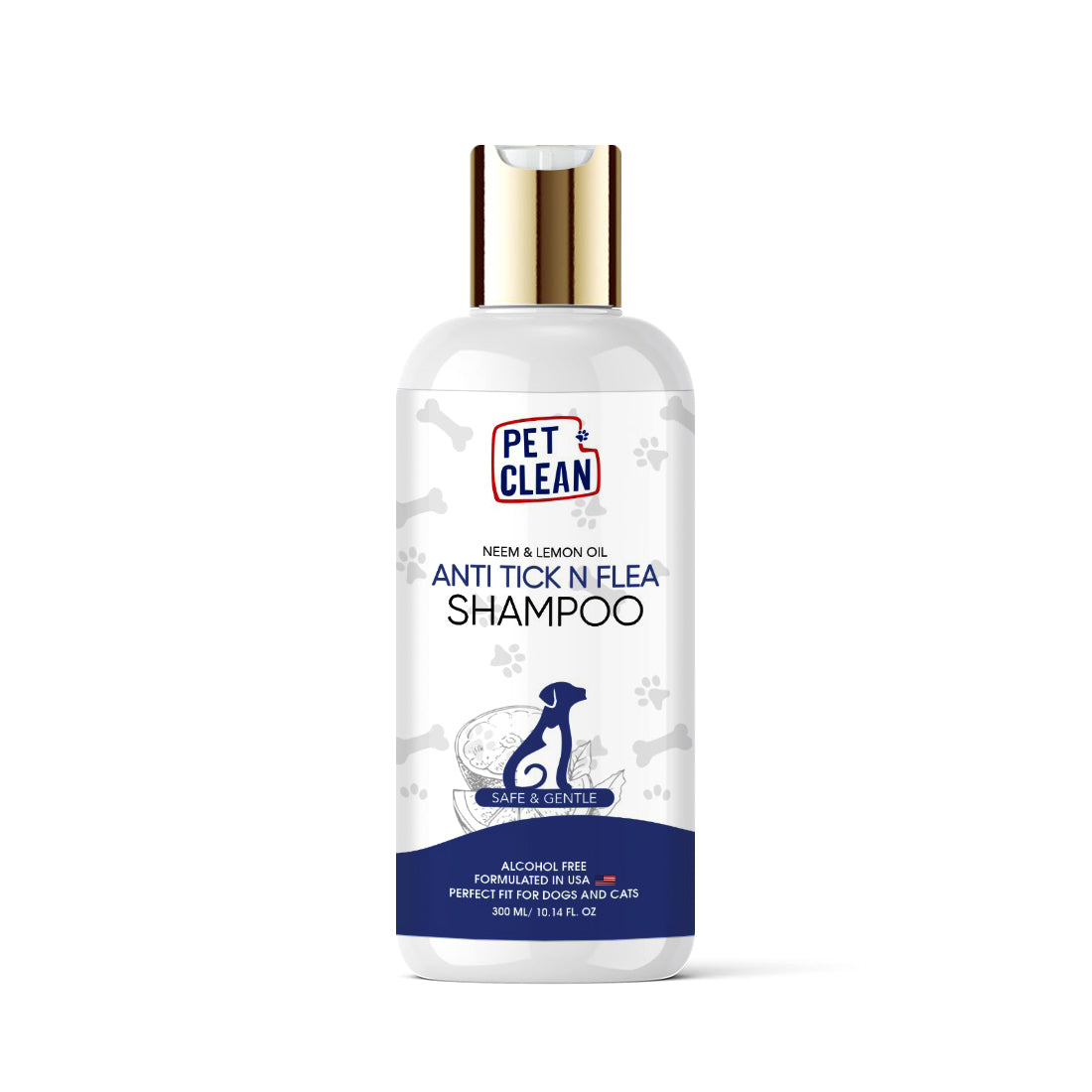 Pet Clean Anti Tick Dog Shampoo for All Breeds, Protects from Ticks, Fleas & Lice, Suitable for Cats and Other Pets (300 ml, Lemon & Neem)