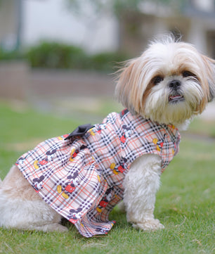 Pawgy Pets Mickey Check Dress Beige for Dogs