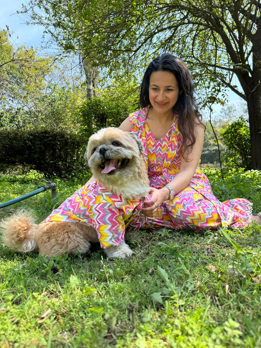 Women Coord Set + Doggo Kurta (Zig-Zag Pink)