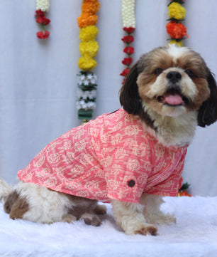 Pawgy Pets Block Print Kurta Peach for Dogs