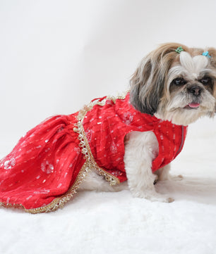 Pawgy Pets Red Net Lehenga for Dogs & Cats