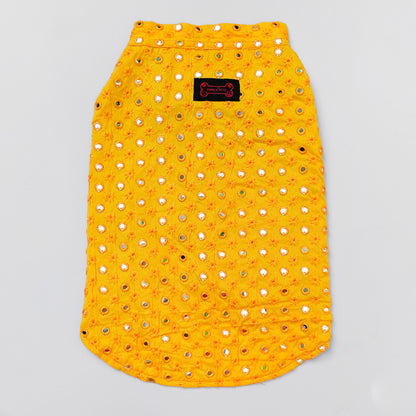 Pawgy Pets Festive Shirt Yellow Mirror Work for Dogs