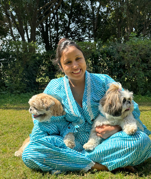 Women Coord Set + Doggo Kurta (Lehriya Blue)