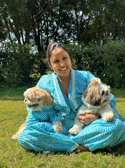Women Coord Set + Doggo Kurta (Lehriya Blue)