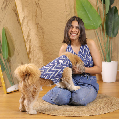 Indigo Mul cotton Women Vest Top + Dog Kurta Twinning