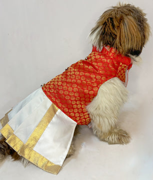 South Indian Traditional Kurta-Mundu Red for Dogs