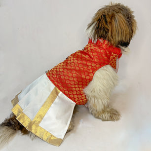 South Indian Traditional Kurta-Mundu Red for Dogs