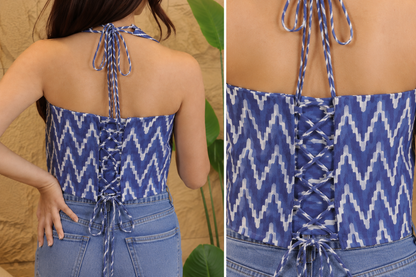 Indigo Mul cotton Women Vest Top + Dog Kurta Twinning