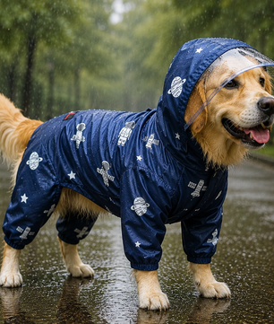 Navy Blue Astronaut Full Coverage Raincoat | For Dogs | Pawgy Pets