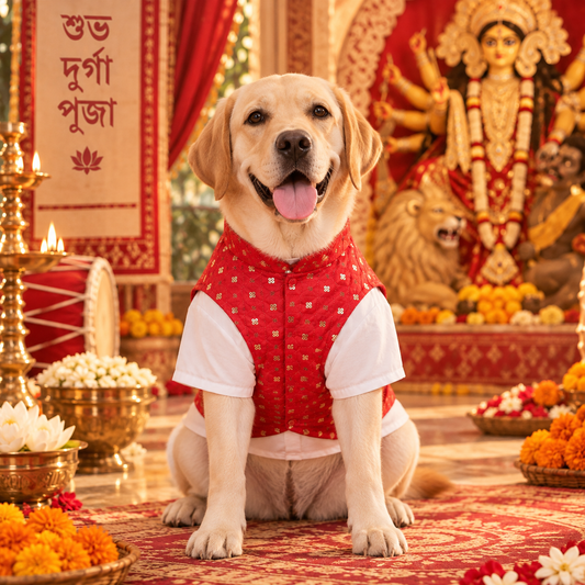 Red Pujo Kurta | For Dogs | Pawgy Pets
