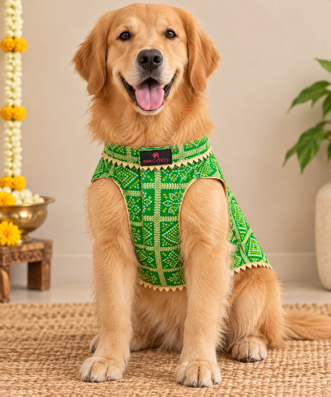 Green Bandhani Kurta | For Dogs | Pawgy Pets