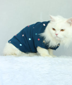 Pawgy Pets Festive shirt Peacock Blue (Cat)