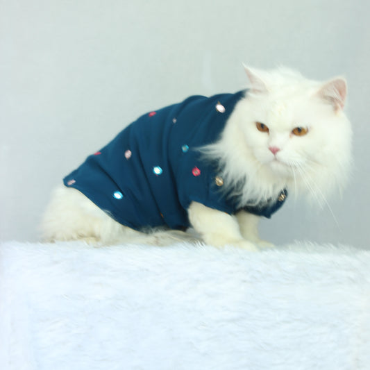 Pawgy Pets Festive shirt Peacock Blue (Cat)