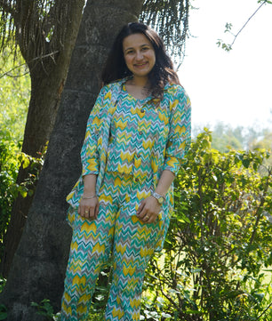 Women Coord Set + Doggo Kurta (Zig-Zag Green)