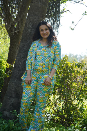Women Coord Set + Doggo Kurta (Zig-Zag Green)