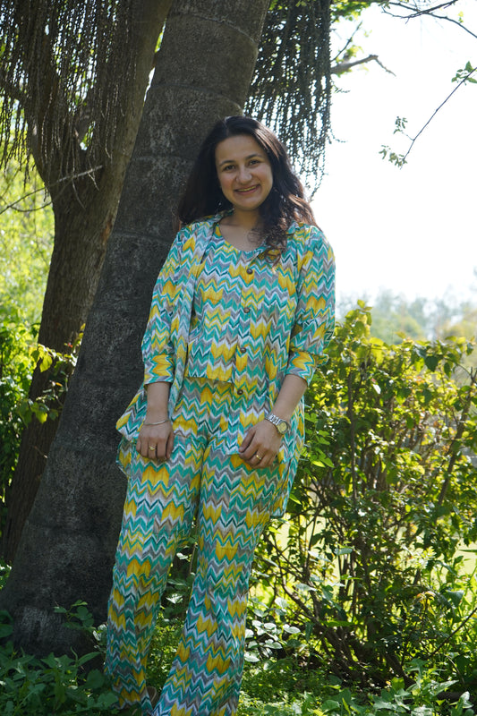 Women Coord Set + Doggo Kurta (Zig-Zag Green)