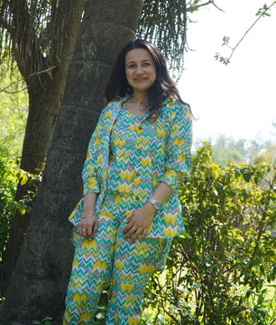Women Coord Set (Zig-Zag Green)