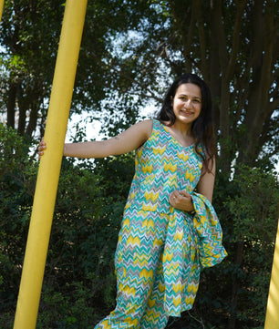 Women Coord Set (Zig-Zag Green)