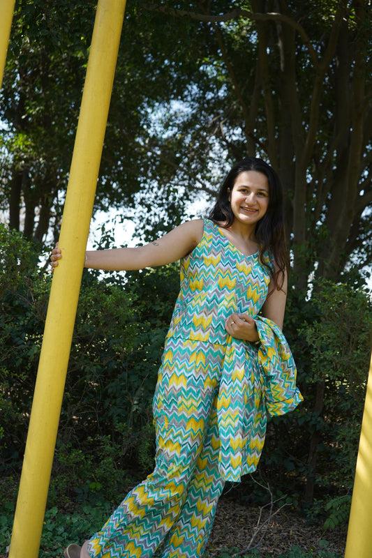 Women Coord Set (Zig-Zag Green)