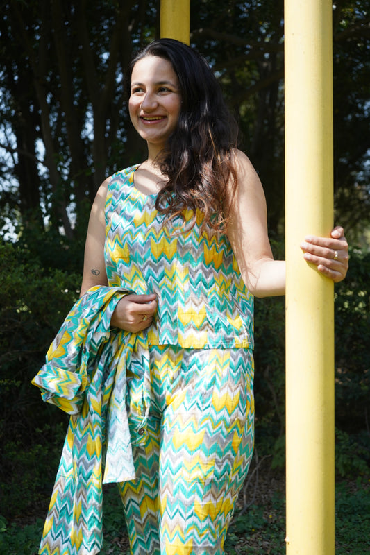 Women Coord Set (Zig-Zag Green)