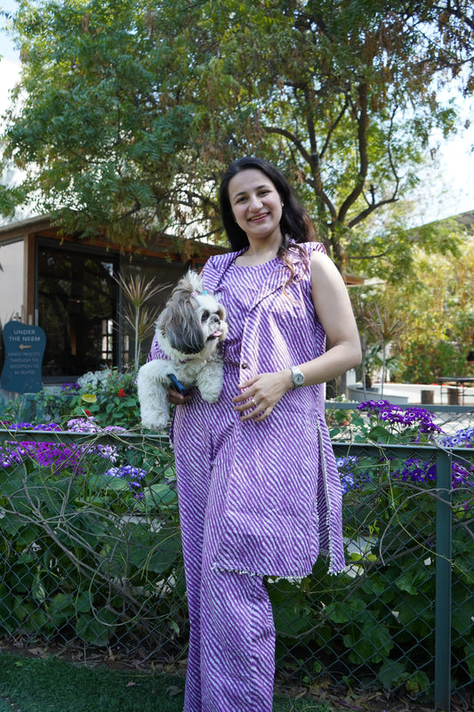 Women Coord Set (Lehriya Purple)