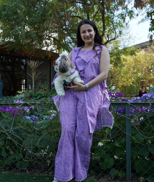 Women Coord Set + Doggo Kurta (Lehriya Purple)