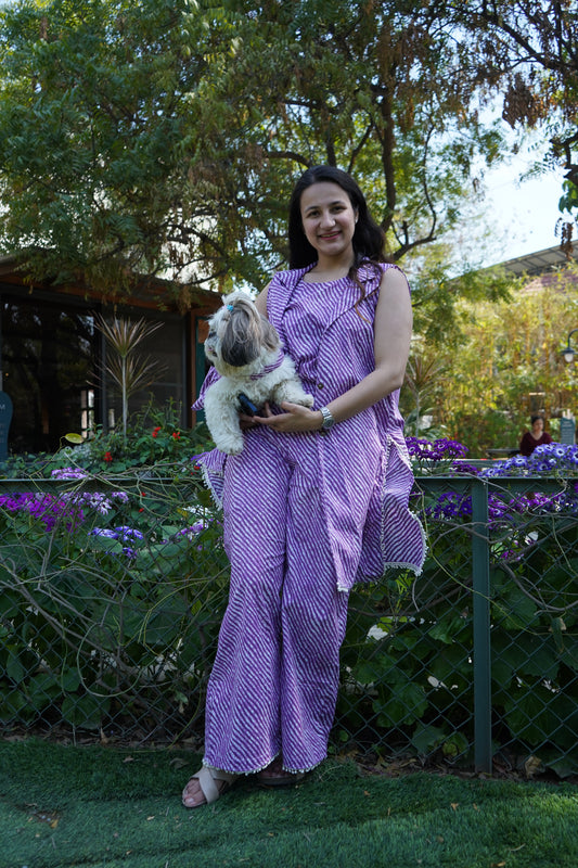 Women Coord Set + Doggo Kurta (Lehriya Purple)