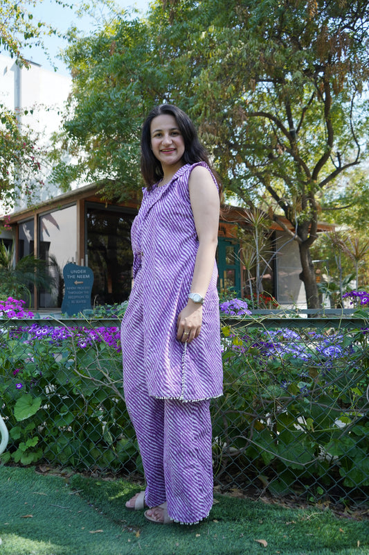 Women Coord Set (Lehriya Purple)