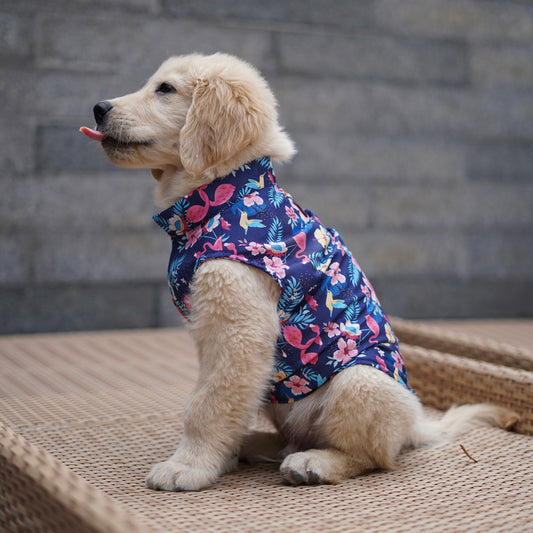 Pawgy Pets Hawaiian Flamingo sando navy blue for Dogs