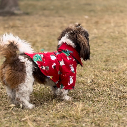 Pawgy Pets Reversible Shirt: Grey with Red tree for Dogs & Cats