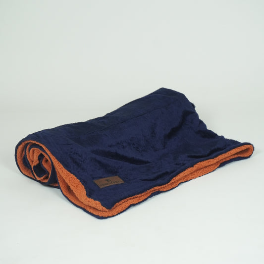 Pawgy Pets Furry Reversible Blanket For Pets for Dogs & Cats(Navy & Rust)