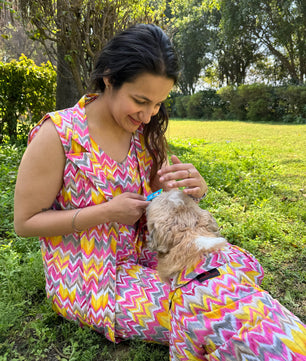 Women Coord Set + Doggo Kurta (Zig-Zag Pink)
