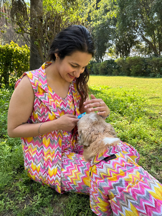 Women Coord Set + Doggo Kurta (Zig-Zag Pink)