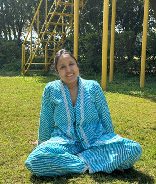 Women Coord Set (Lehriya Blue)