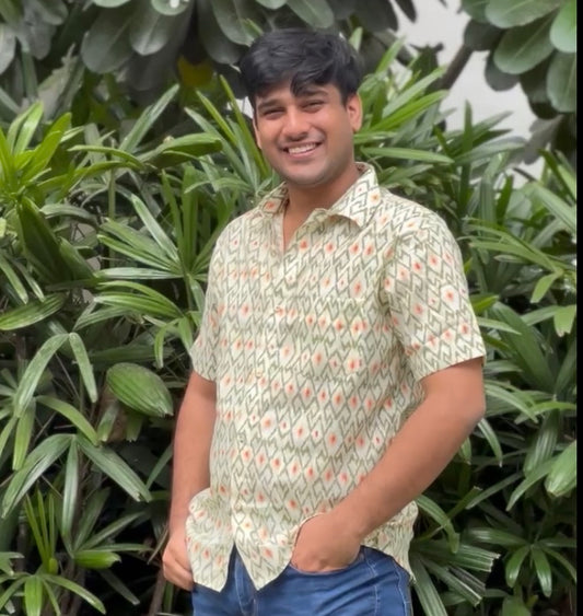 Men’s Shirt (Off white with Orange)