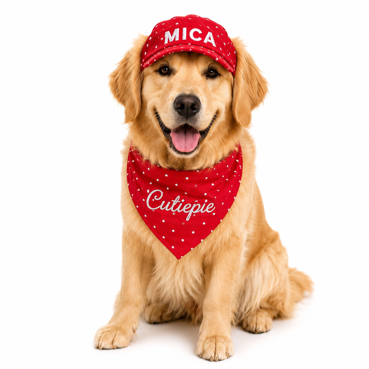 Red Star Cap and Bandana Set | Personalised for Dogs | Pawgy Pets