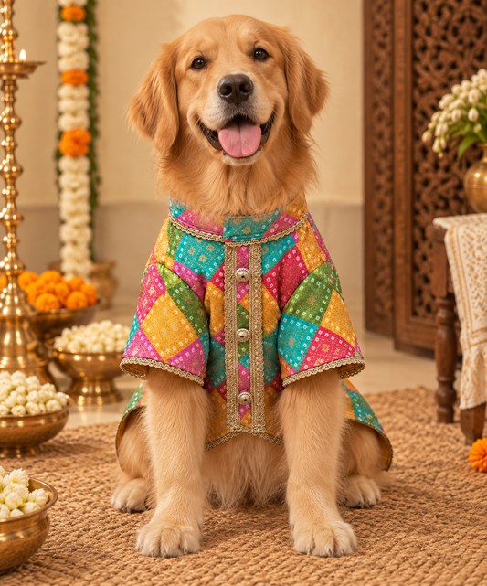 Multi Bandani Kurta | Luxe Collection | Pawgy Pets