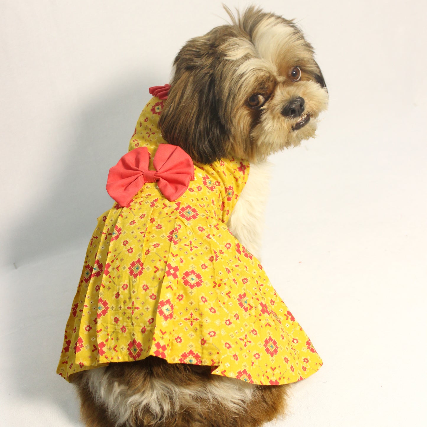 Yellow Block Print Bandani Dress | For Dogs | Pawgy Pets